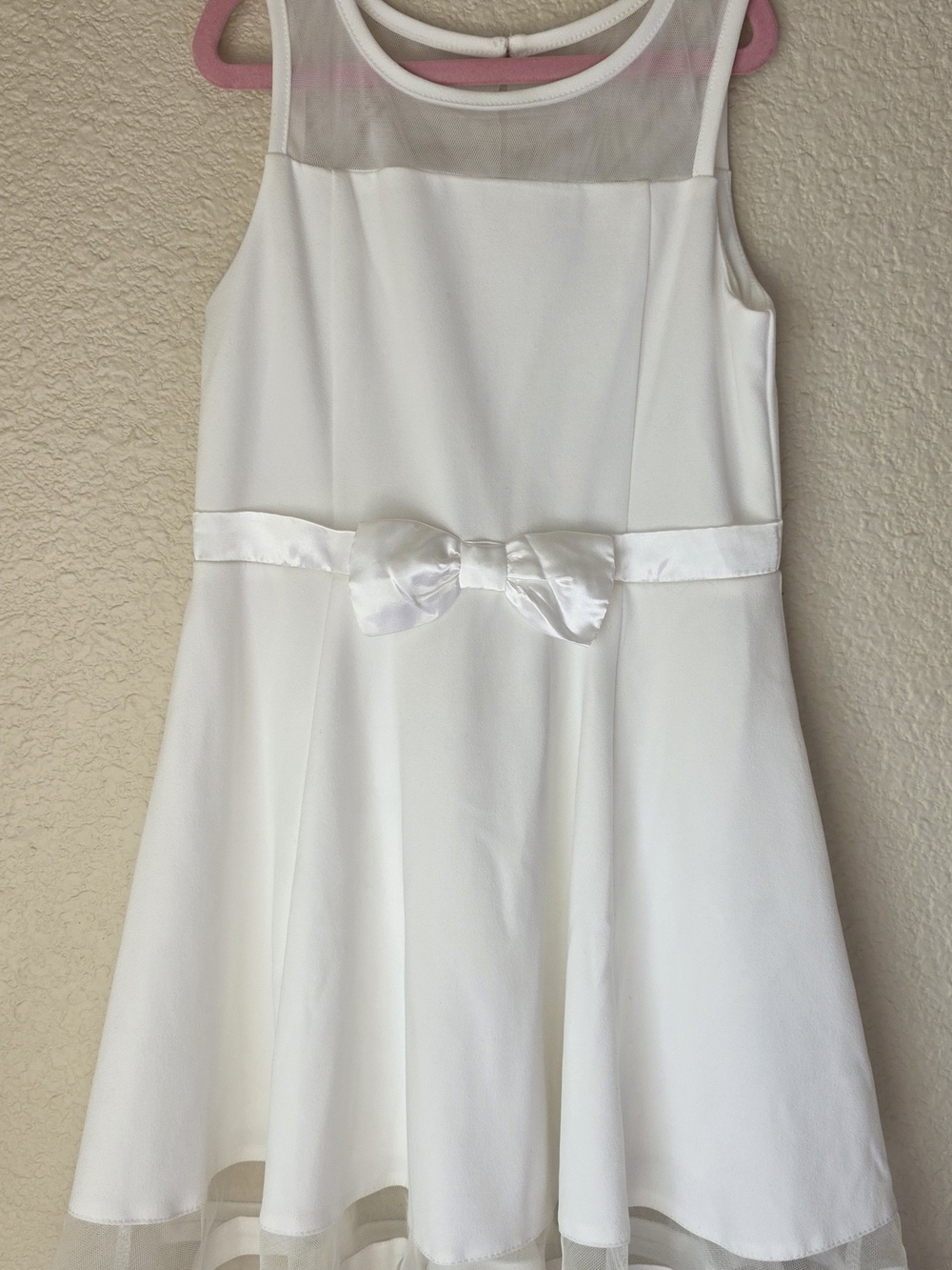 Calvin Klein White Sleeveless A-Line Dress with Satin Bow